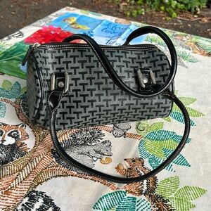 Tommy Hilfiger Gray & Blue T Round Tubular Purse Zippered Handbag Inside Pocket